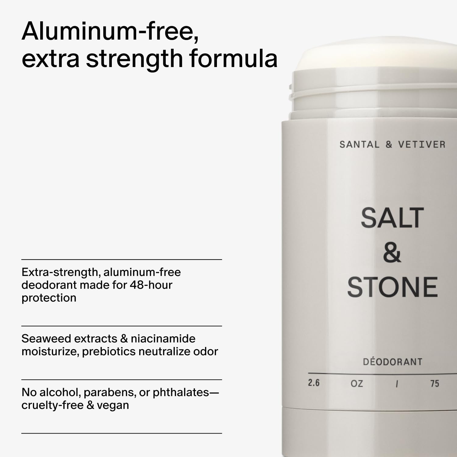Salt & Stone Aluminum Free Deodorant | Extra Strength 48 Hour Protection for Women & Men | Made with Seaweed Extracts, Niacinamide & Prebiotics | Santal & Vetiver Salt & Stone buy supplements canada