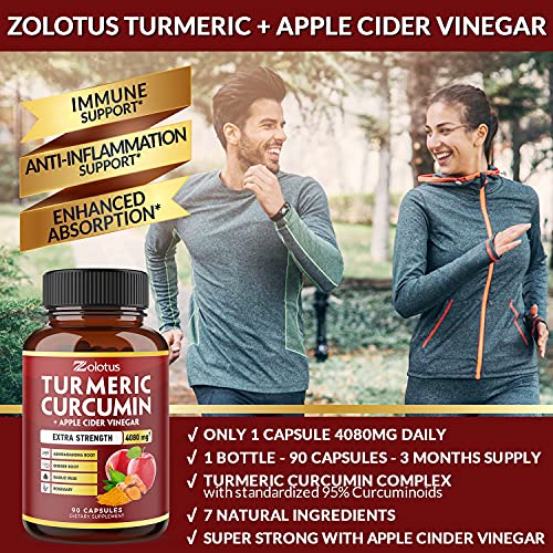7 in 1 Turmeric Curcumin + Apple Cider Vinegar Capsules, Equivalent to 4080mg Zolotus buy supplements canada