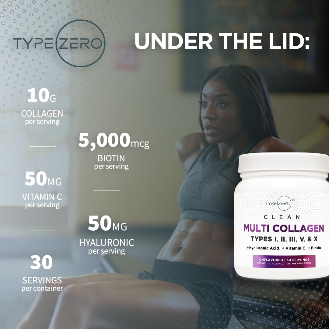 Type Zero Multi Collagen Powder 30 Servings (Unflavored) - Types I, II, III, V, & X Collagen Peptides + Hyaluronic Acid, VIT C, Biotin Type Zero buy supplements canada