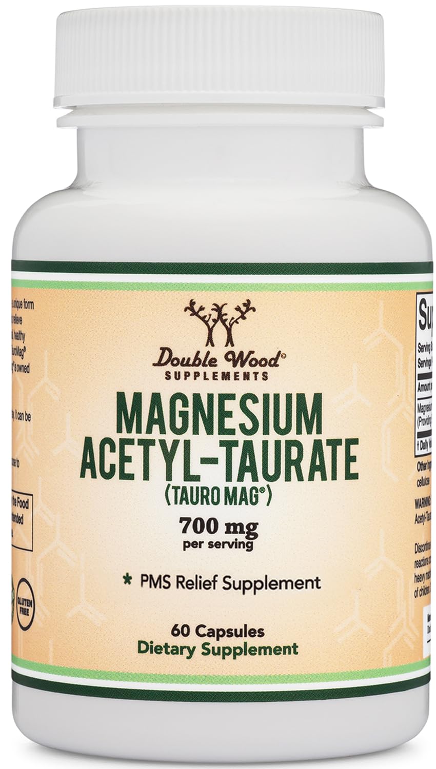 Magnesium Acetyl-Taurate (ATA MG, TauroMag) Novel and Patented Form of Magnesium for PMS and Cramp Relief (60 Capsules, 350mg) PMS Relief Magnesium Supplement by Double Wood Supplements Double Wood Supplements buy supplements canada