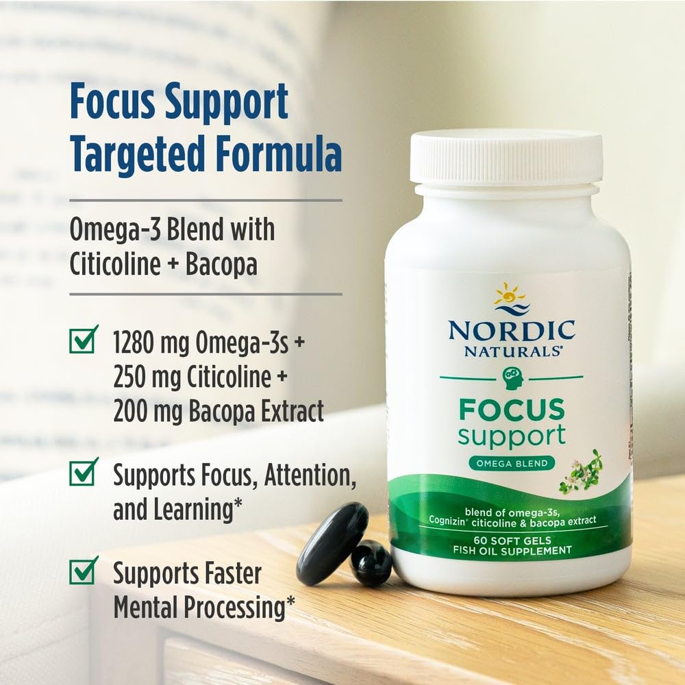 Nordic Naturals Omega Focus, Lemon - 60 Soft Gels - 1280 mg Omega-3 + Citicoline & Bacopa Monnieri Extract - Focus, Attention, Memory, Brain Health - Non-GMO - 30 Servings Nordic Naturals buy supplements canada