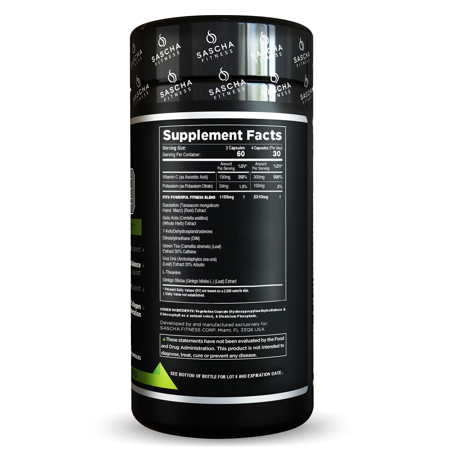 Sascha Fitness Fat Loss pills | Collagen support | Fluid Balance | FIT9 Ingredients: 7Keto + Uva Ursi, Gotu Kola, L-Theanine,Gingko Biloba,DIM,Green Tea | Weight Loss Supplements-Vegan-120 Natural Cap SASCHA FITNESS buy supplements canada