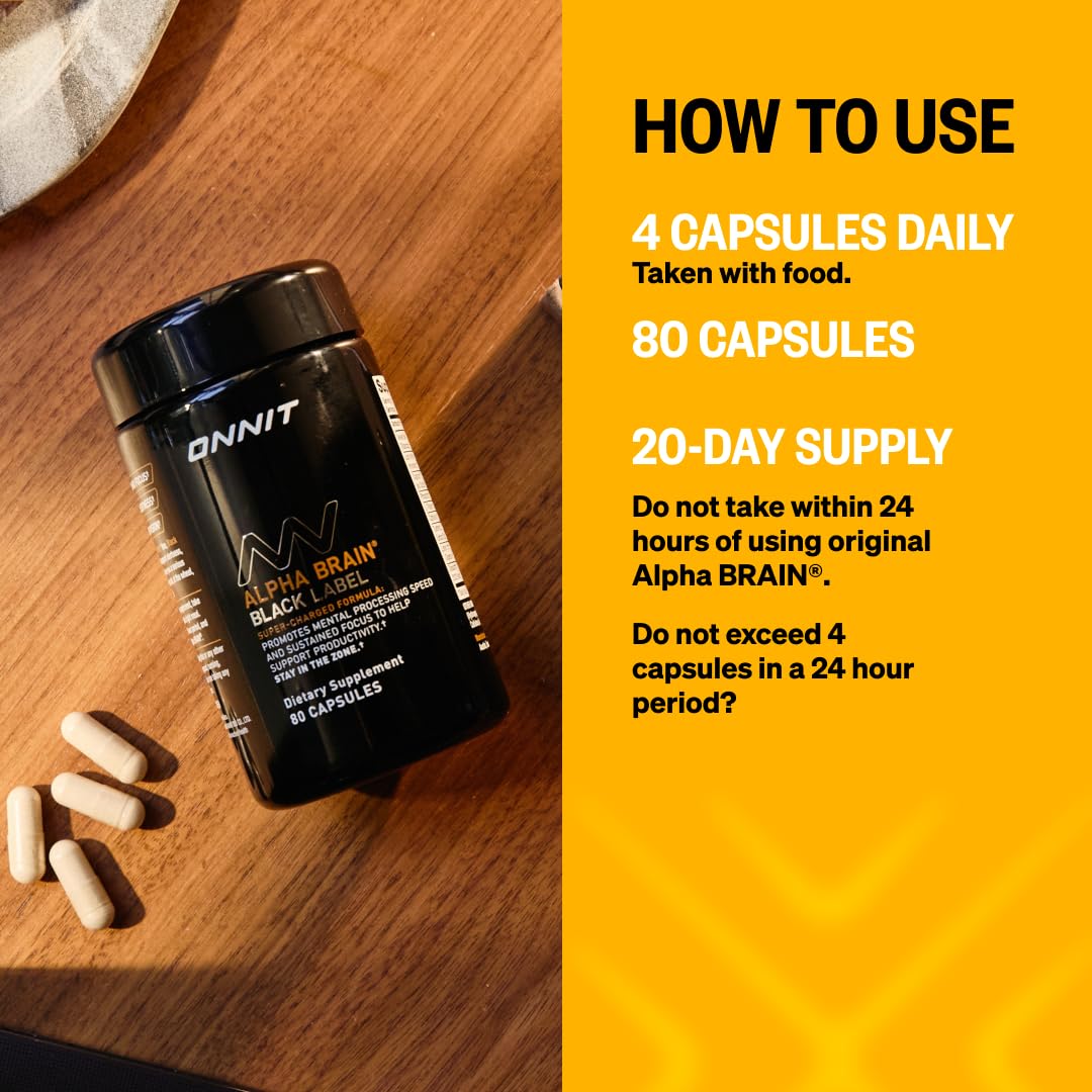 ONNIT Alpha Brain Black Label Capsules, IGEN Non-GMO Tested Citicoline Brain Supplement for Concentration and Memory, Lion’s Mane, Lutemax Lutein, L Theanine and Mucuna Pruriens, 80 Count ONNIT buy supplements canada