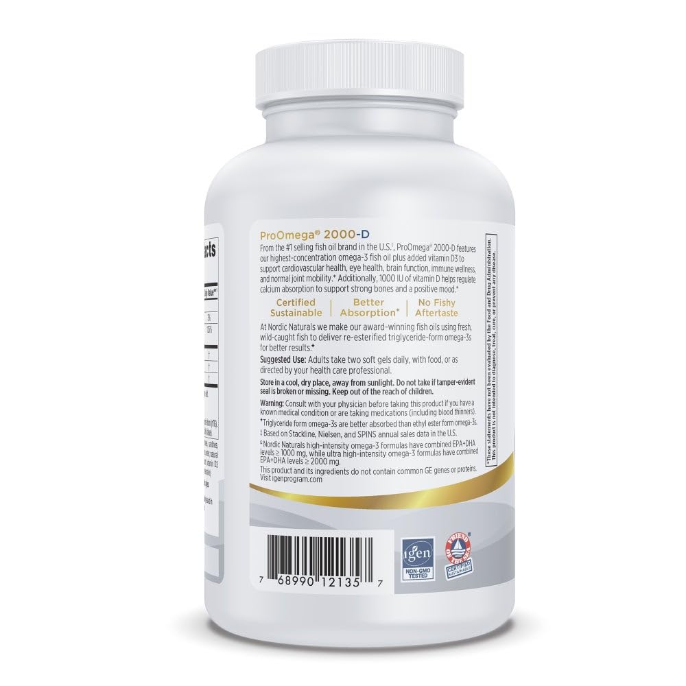 Nordic Naturals ProOmega 2000-D, Lemon Flavor - 120 Soft Gels - 2150 mg Omega-3 + 1000 IU D3 - Ultra High-Potency Fish Oil - EPA & DHA - Brain, Heart, & Immune Health - Non-GMO - 60 Servings Nordic Naturals buy supplements canada