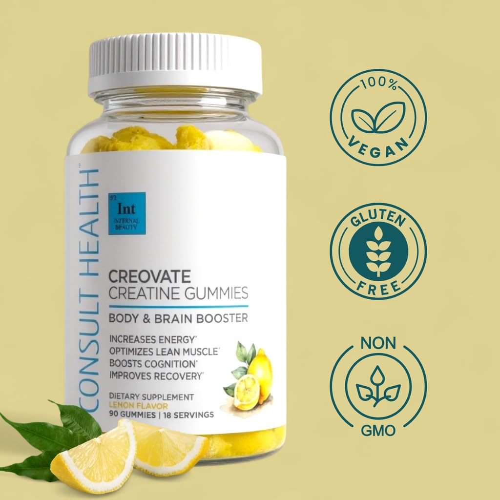Consult Health CREOVATE CREATINE MONOHYDRATE Gummies 5g Dose for Men & Women to Support Muscle, Strength, Recovery, Cognitive Health & Memory, Zero Sugar, Gluten Free, Natural Lemon, 90 Count Consult Health buy supplements canada