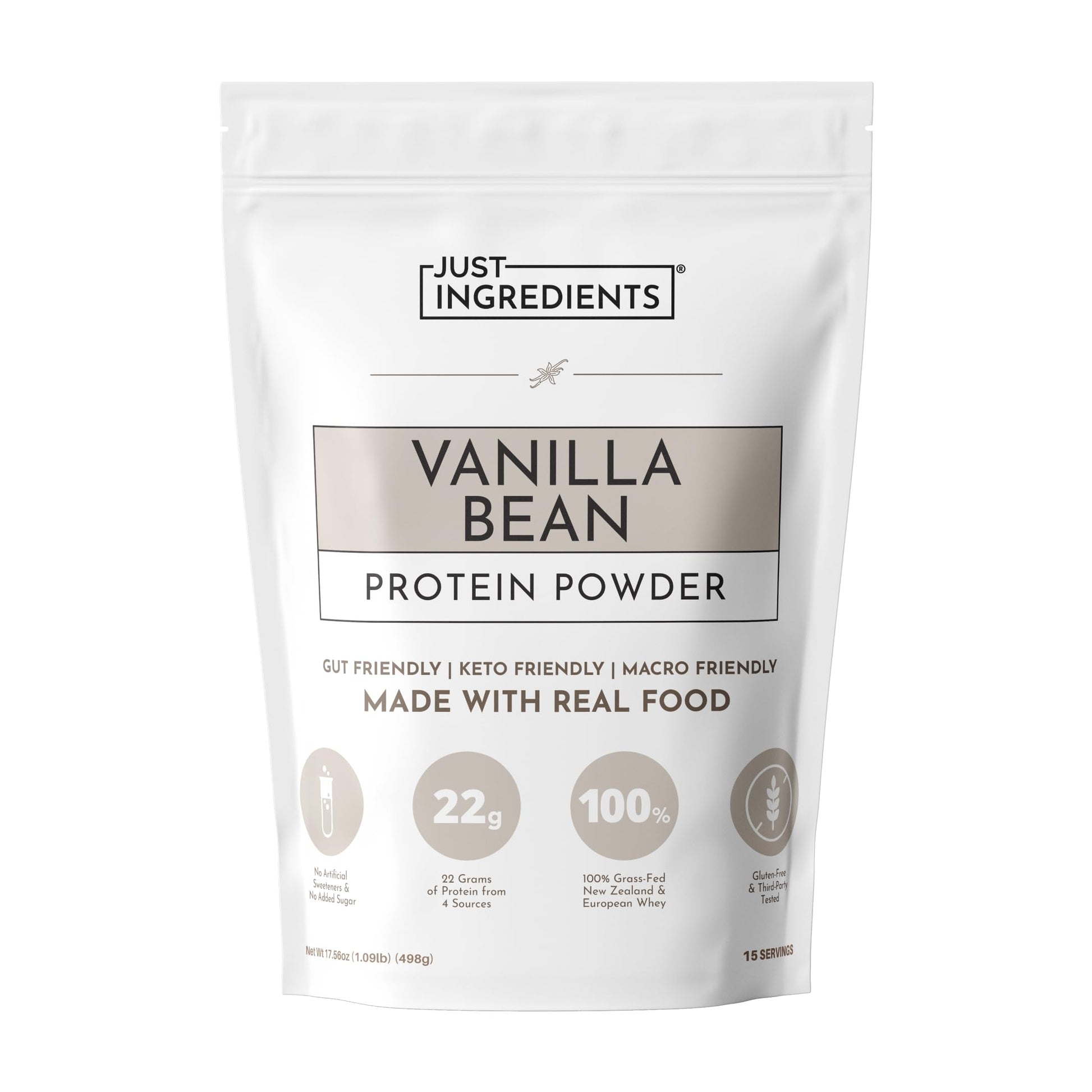 JUST INGREDIENTS Vanilla Protein Powder - Grass-Fed Whey Blend, Organic, Gluten Free, Dairy Free, Soy Free - 15 Servings, 22g Protein JUST INGREDIENTS buy supplements canada