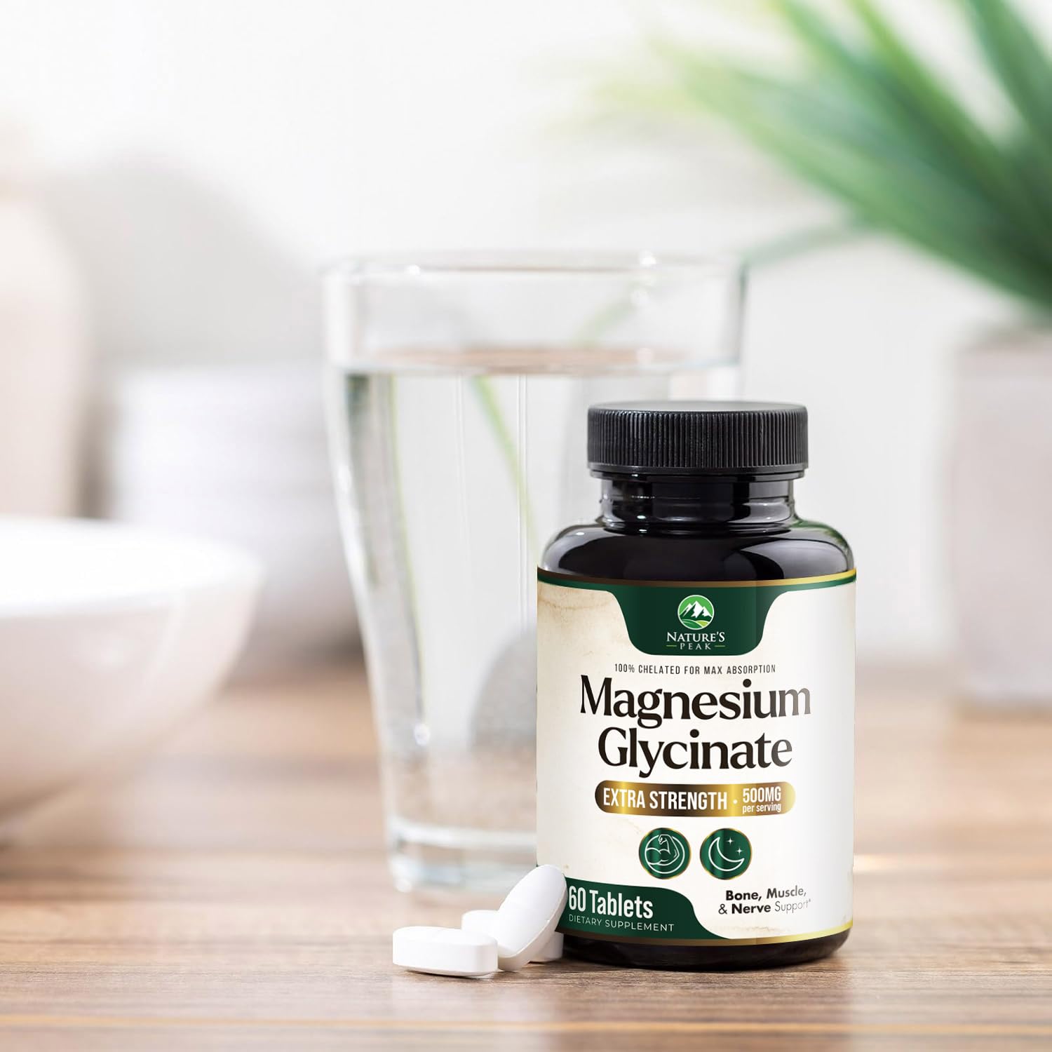 Magnesium Glycinate 500mg Per Serving - High Absorption Chelated Magnesium Supplement for Muscle, Bone and Heart Health Support - Easy Digestion & Gentle on Your Stomach - USA Bottled - 60 Tablets Nature's Peak buy supplements canada