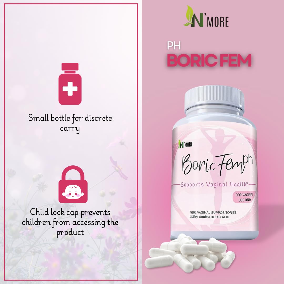 N'More Boric Acid Vaginal Suppositories- 100% Pure - Made in USA- Boricfem Vaginal Health Supplement- 30 Servings (Pack of 1) N'More buy supplements canada