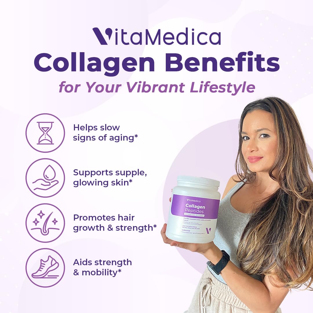 VitaMedica Collagen Peptides Powder for Women & Men - Healthy Hair, Skin, Nails, Bones and Joints - Hydrolyzed Types I & III, Grass-Fed, Pasture-Raised Protein, Zero Sugar - 30 Servings VitaMedica buy supplements canada