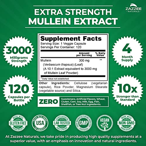 Zazzee Extra Strength Mullein 10:1 Extract, 3000 mg Strength, 120 Vegan Capsules Zazzee buy supplements canada