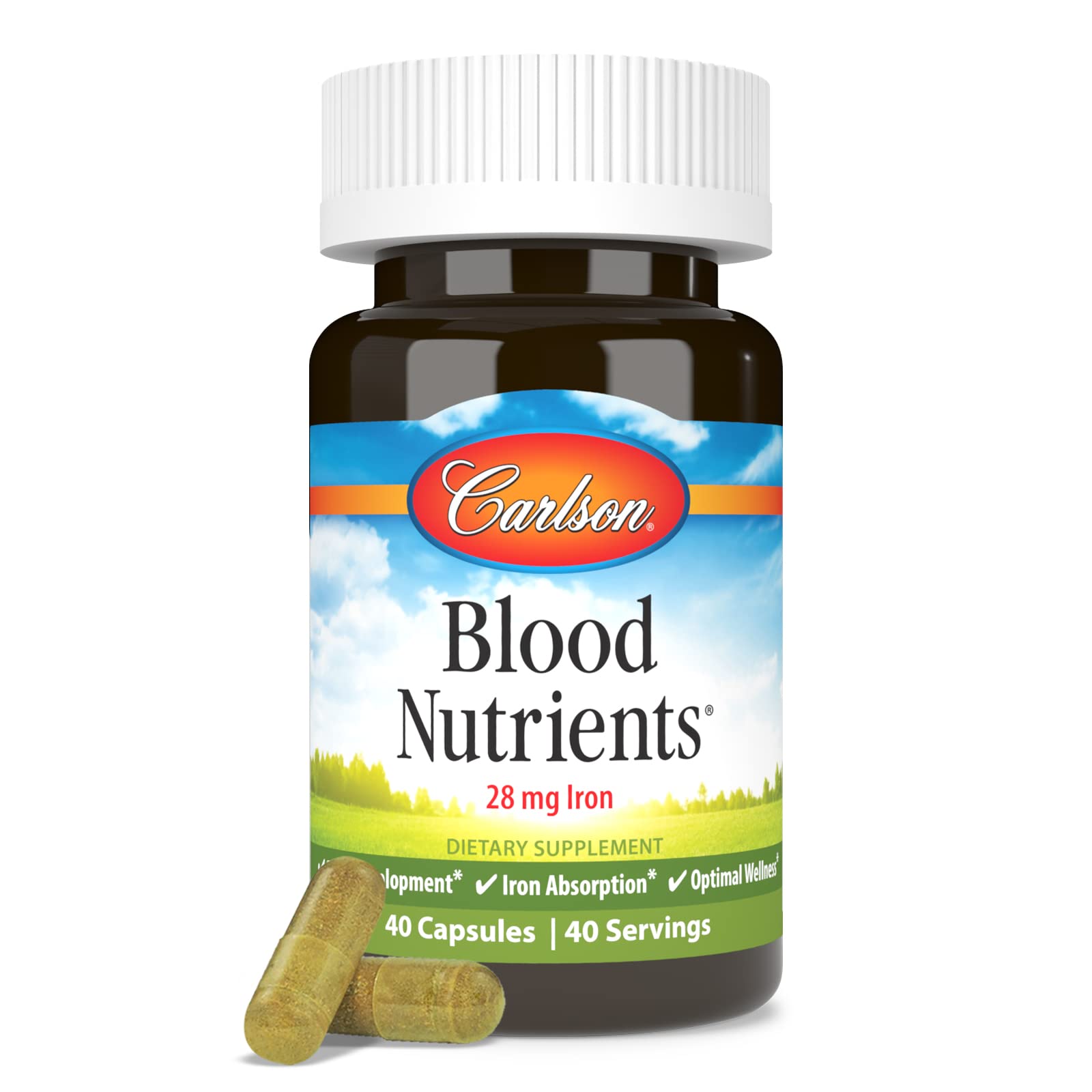 Carlson - Blood Nutrients, 28 mg Iron, Blood Development, Iron Absorption & Optimal Wellness, 40 Capsules Carlson buy supplements canada