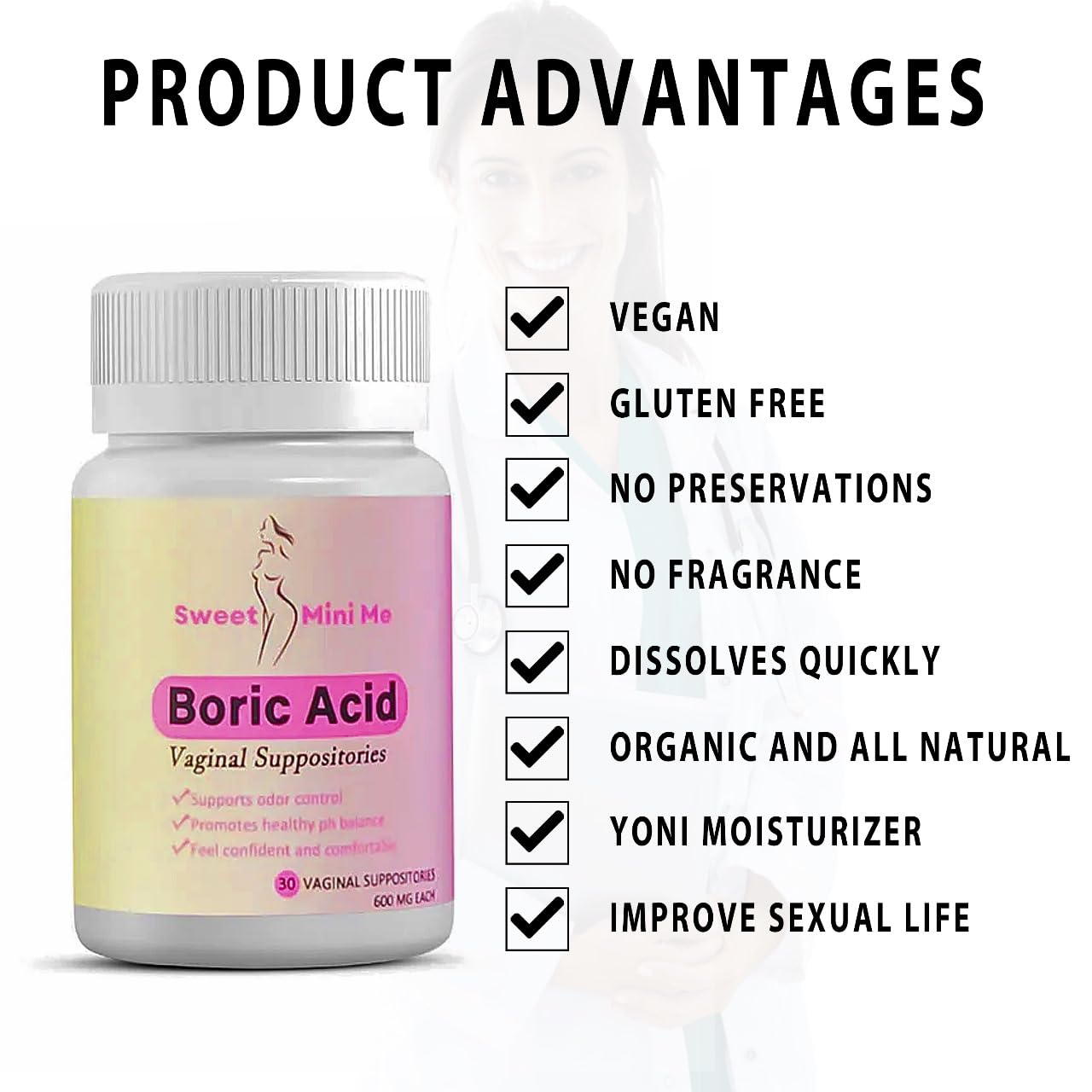 Sweet Mini Me 600mg Boric Acid Suppositories – Natural Vaginal Health Support for Women – pH Balance, Odor & Itch Relief – 30 Count Capsules Generic buy supplements canada