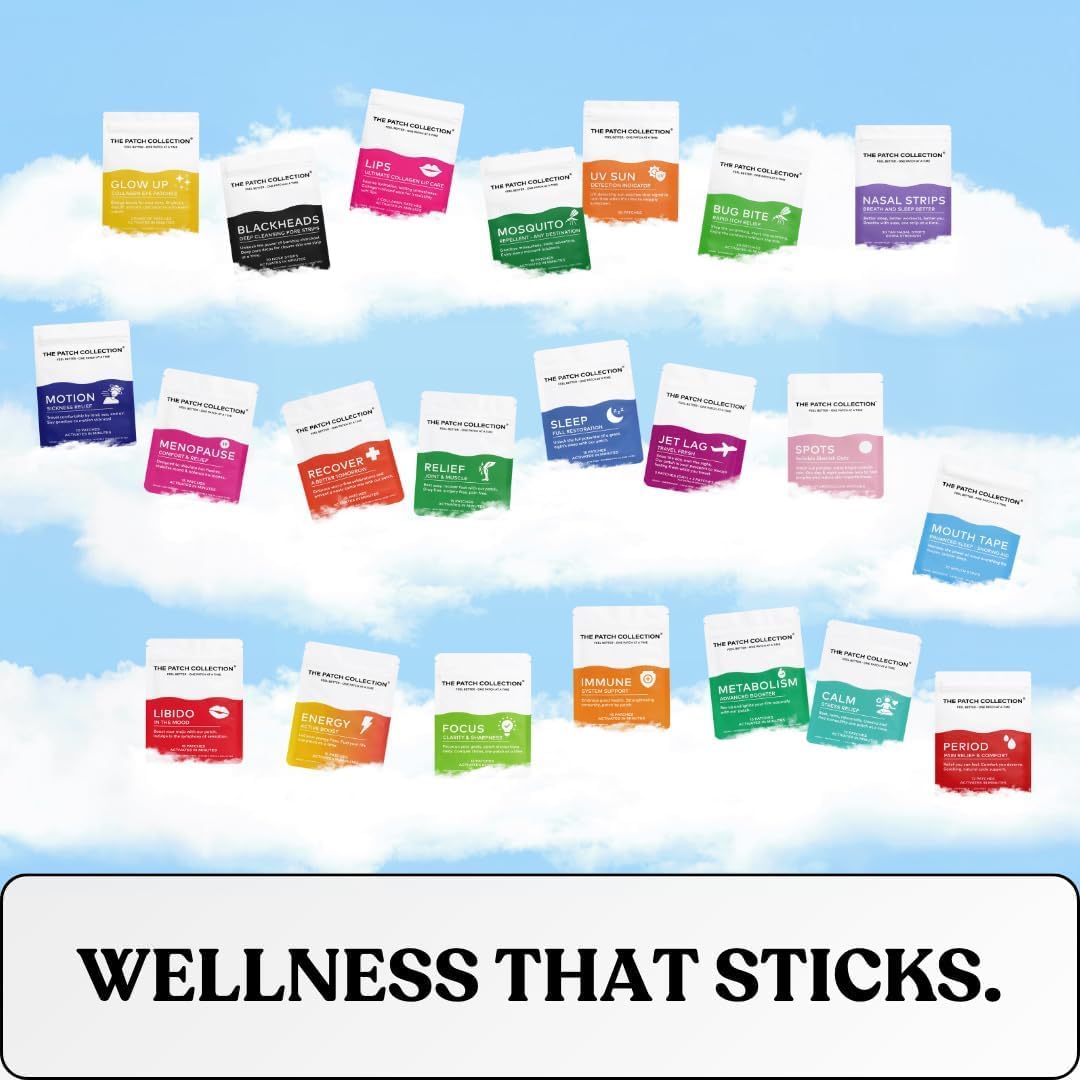 The Patch Collection® - Jet Lag Patch for Day & Night Time Zone Changes | Melatonin, Valerian Root, Passion Flower, Magnesium, Vitamin B1, B2, B3, Turmeric | 100% Natural & Vegan (Pack of 4) The Patch Collection buy supplements canada