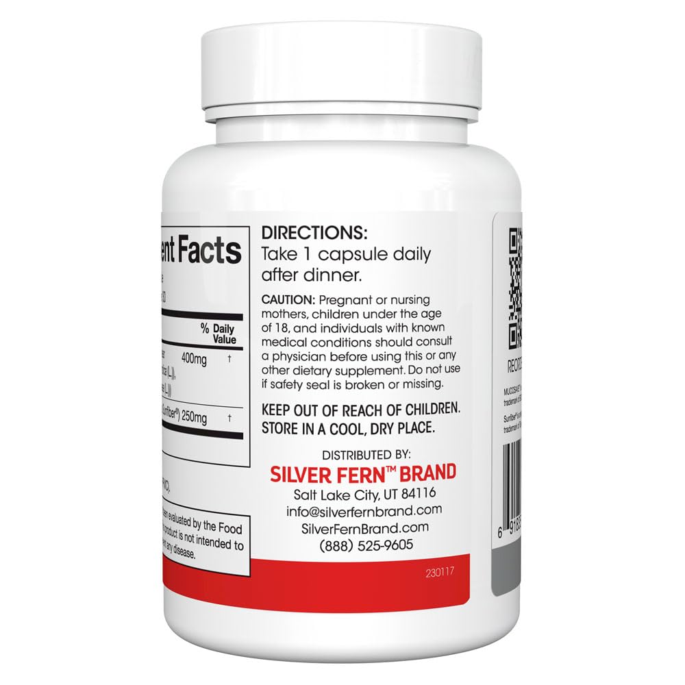 Silver Fern Regularity Digestive Supplement Capsules Brand - 1 Bottle = 30 Capsules = 30 Day Supply - Mucosave FG (Prickly Pear Polysaccharides & Olive Leaf Polyphenols) & SunFiber Silver Fern buy supplements canada