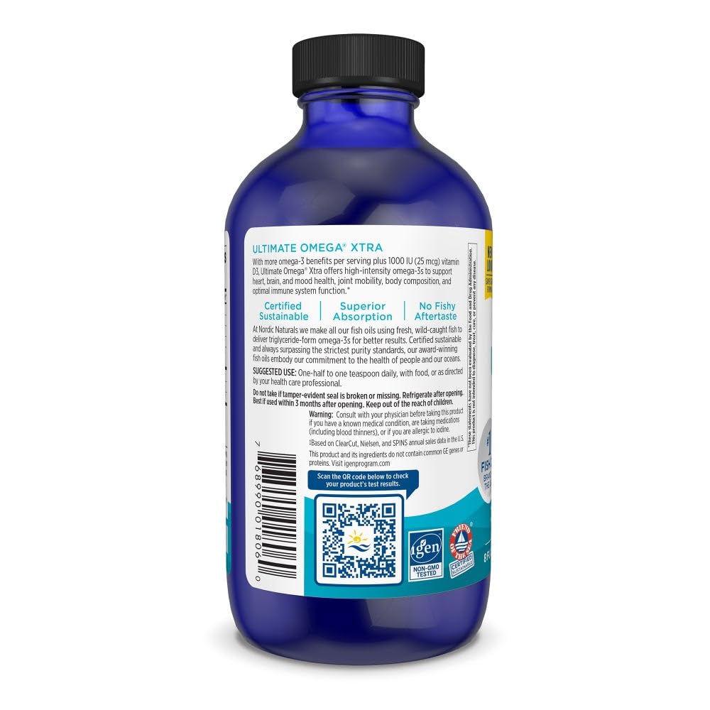 Nordic Naturals Ultimate Omega Xtra Liquid, Lemon Flavor - 8 oz - 3400 mg Omega-3 + 1000 IU Vitamin D3 - EPA & DHA - Brain, Heart, Joint, & Immune Health - Non-GMO - 48 Servings Nordic Naturals buy supplements canada
