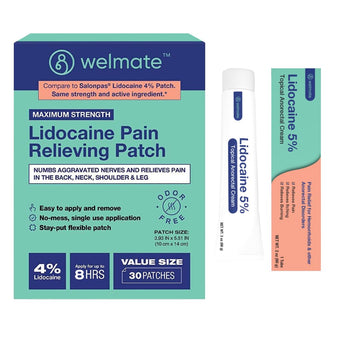 WELMATE Ultimate Pain Relief Duo: 4% Lidocaine Numbing Patch (30 Ct) & 5% Lidocaine Cream (2 Oz) | Maximum Strength Topical Analgesic Kit WELMATE buy supplements canada