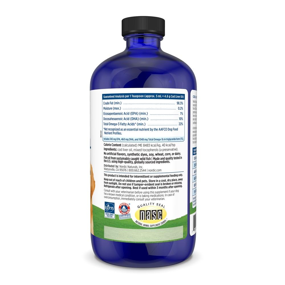 Nordic Naturals Pet Cod Liver Oil, Unflavored - 16 oz - 1048 mg Omega-3 Per Teaspoon - Fish Oil for Dogs with EPA & DHA - Promotes Skin, Coat, & Immune Health Nordic Naturals buy supplements canada