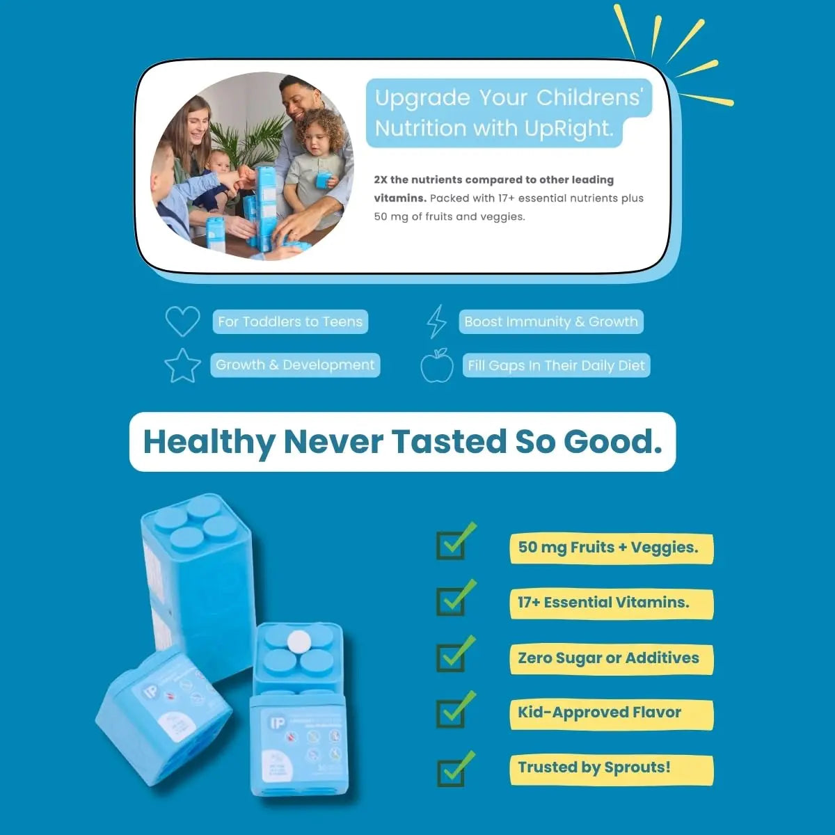 Upright Nutrition Children's Multivitamin | 30 Day Supply | Chewable, Sugar-Free | 17+ Essential Vitamins & Minerals with 50mg of Fruits & Veggies Upright Nutrition buy supplements canada