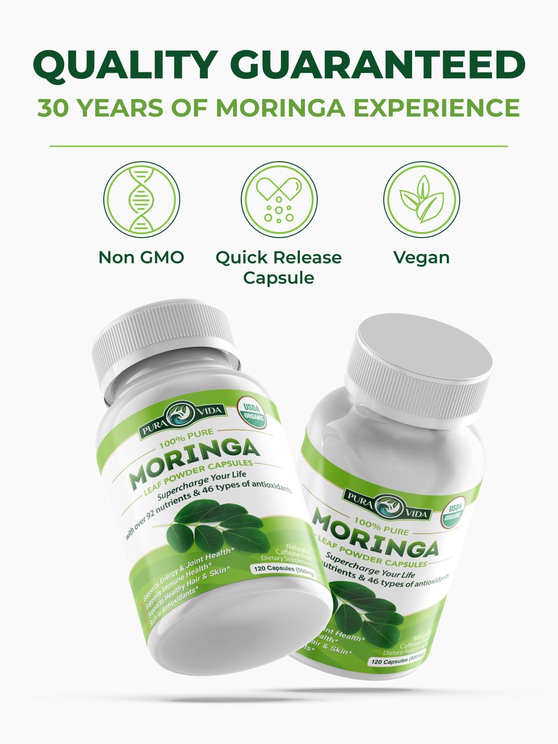 PURA VIDA MORINGA Organic Moringa Capsules, Pure Moringa Leaf Powder Single Origin for Energy, Metabolism & Immune Support Pura Vida Moringa buy supplements canada