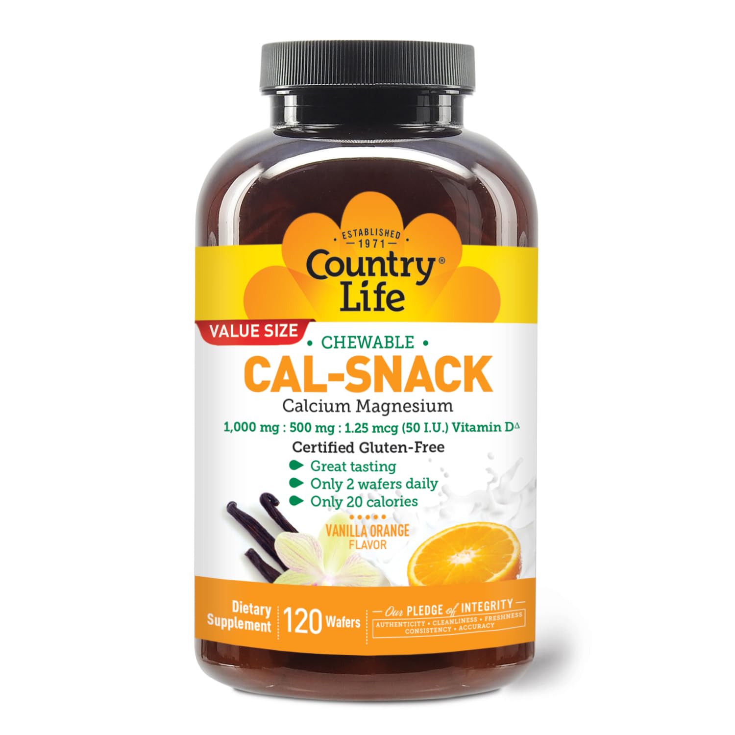 Country Life Cal-Snack - Chewable Calcium Magnesium Supplement wafers with Vitamin D3, Easy to Digest, Vanilla Orange Flavor, Dietary Supplement Country Life buy supplements canada