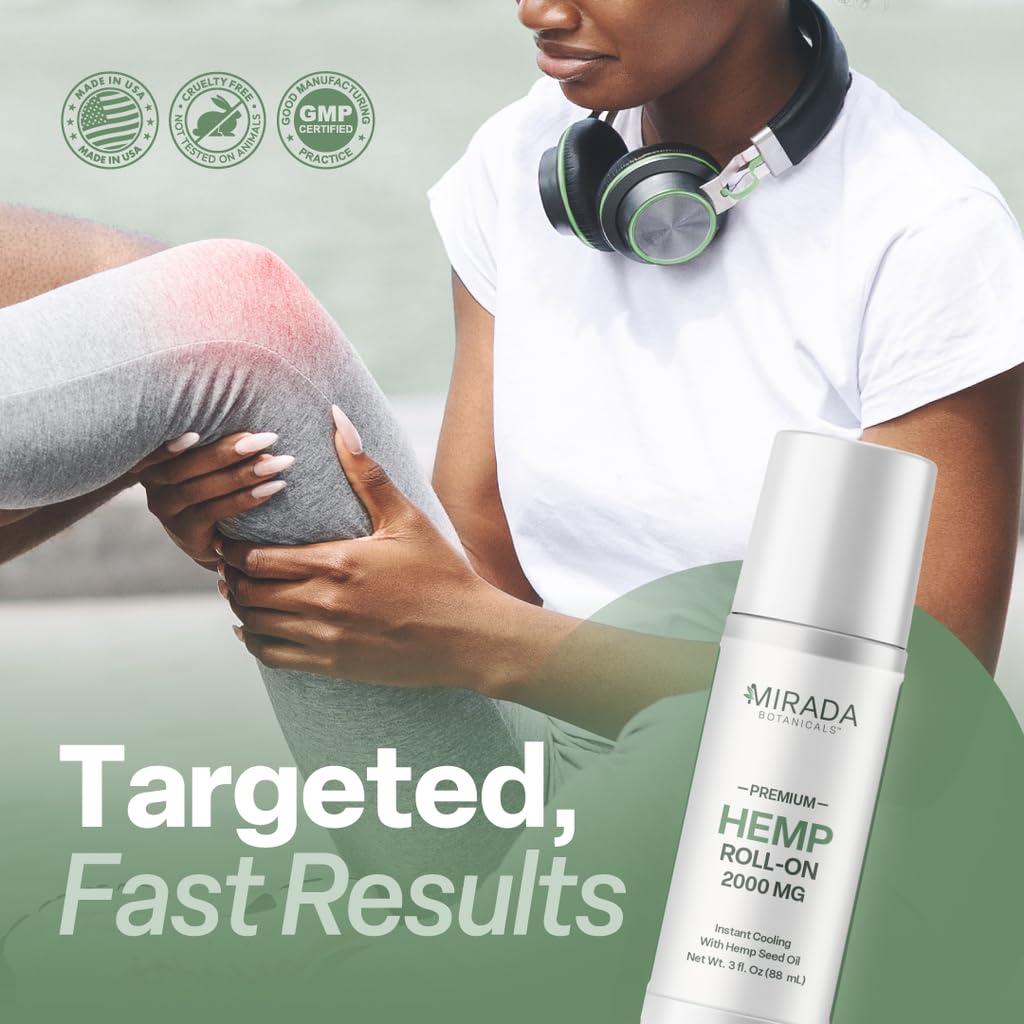 Mirada Botanicals Hemp Cooling Relief Roll-On – 2000mg - Menthol & Arnica – Muscle & Joint Support Mirada Botanicals buy supplements canada
