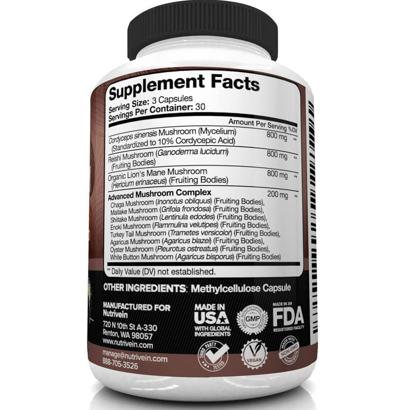 Nutrivein Mushroom Supplement - 2600mg - 90 Capsules - 11 Organic Mushrooms Nutrivein buy supplements canada