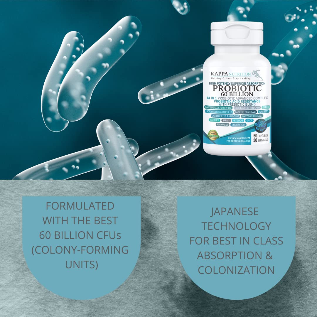 KAPPA NUTRITION Probiotic 60 Billion CFU 14 in 1 Formula with Prebiotics & Acidophilus for Women, Men & Adults, Shelf Stable, Acid Resistant, Natural Supplement 60 Capsules. KAPPA NUTRITION buy supplements canada