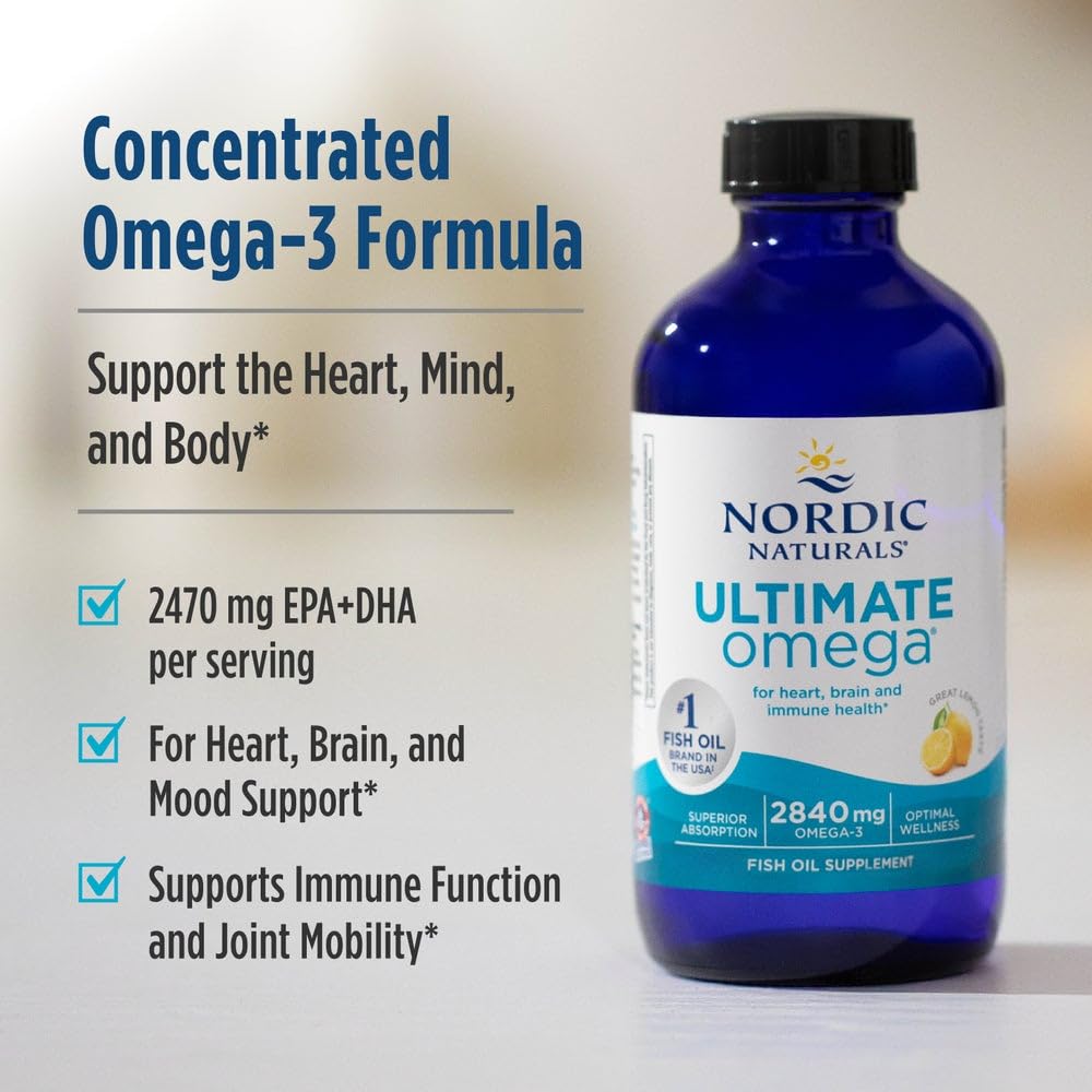 Nordic Naturals Ultimate Omega Liquid, Lemon Flavor - 8 oz - 2840 mg Omega-3 - High-Potency Fish Oil Supplement with EPA & DHA - Promotes Brain & Heart Health - Non-GMO - 48 Servings Nordic Naturals buy supplements canada