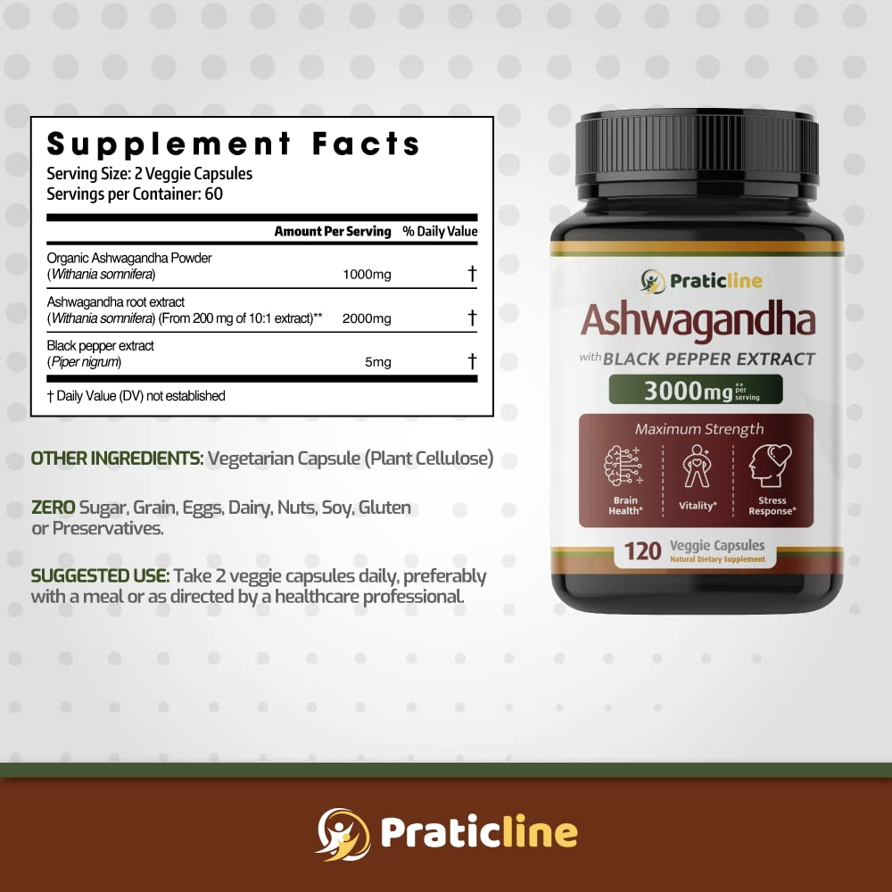 PRATIC LINE Ashwagandha Capsules 3,000 mg - 120 Vegan Cap Made with Organic PRATIC LINE buy supplements canada