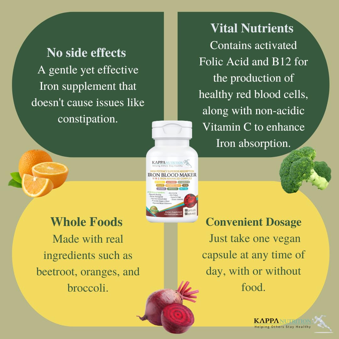 KAPPA NUTRITION Iron 26mg, Vitamin C & Orange 150mg, Folate 667mcg DFE, Vitamin B12, Beetroot, Brewers Yeast, Broccoli & MCT Oil KAPPA NUTRITION buy supplements canada