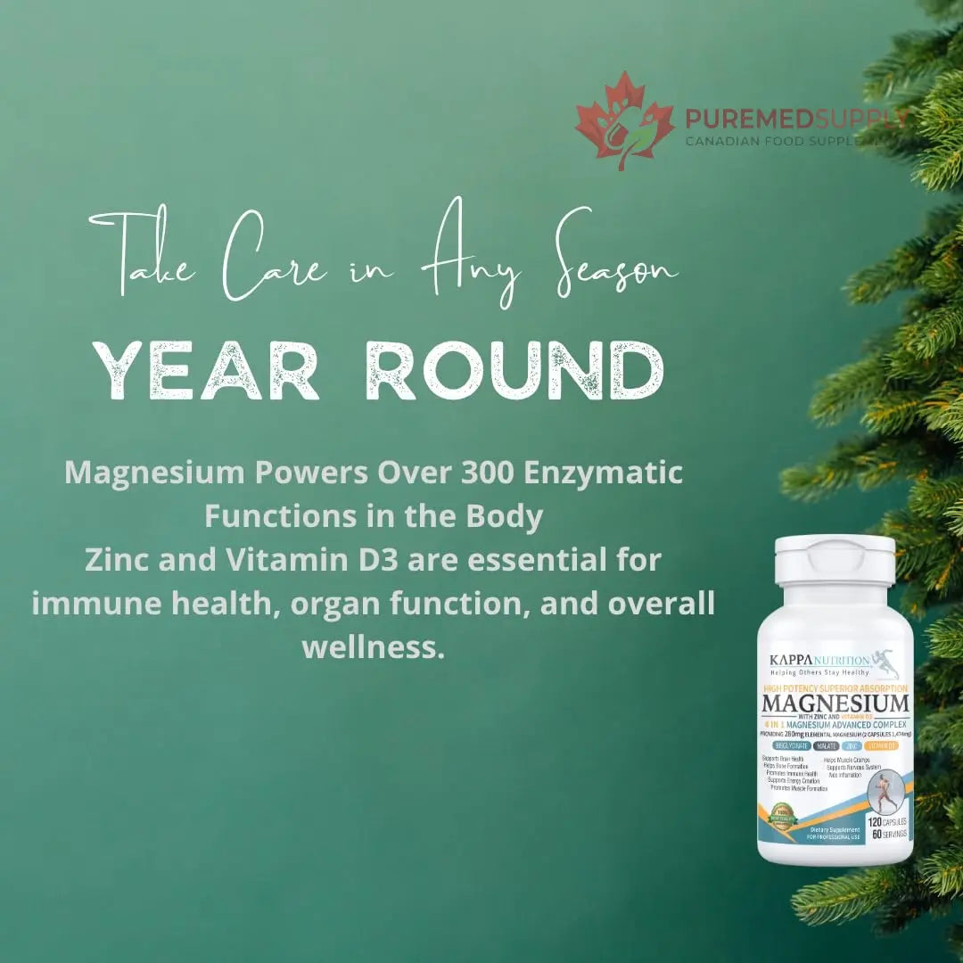 Kappa Nutrition Magnesium 4-in-1, 280mg Elemental Magnesium (Bisglycinate, Malate) + Zinc & Vitamin D3, Brain, Sleep, Energy, Muscle, Immune Support, 120 Vegan Capsules. KAPPA NUTRITION buy supplements canada