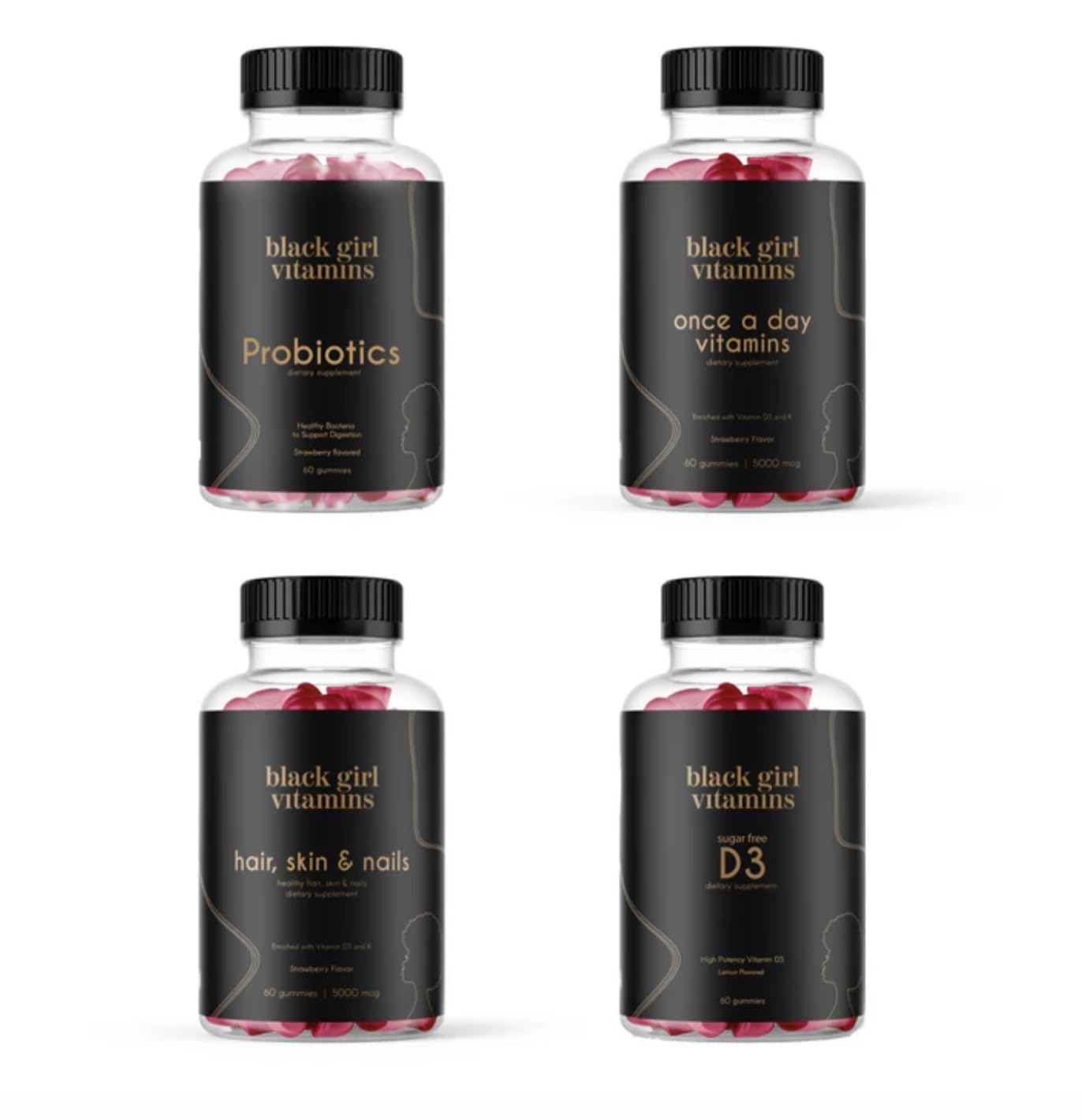 Black Girl Vitamins Complete Wellness Essentials - 30-Day Bundle with D3 Gummies, Probiotics, Hair-Skin-Nails + Sea Moss - 8 Key Nutrients for Immune, Skin & Energy Support Black Girl Vitamins buy supplements canada