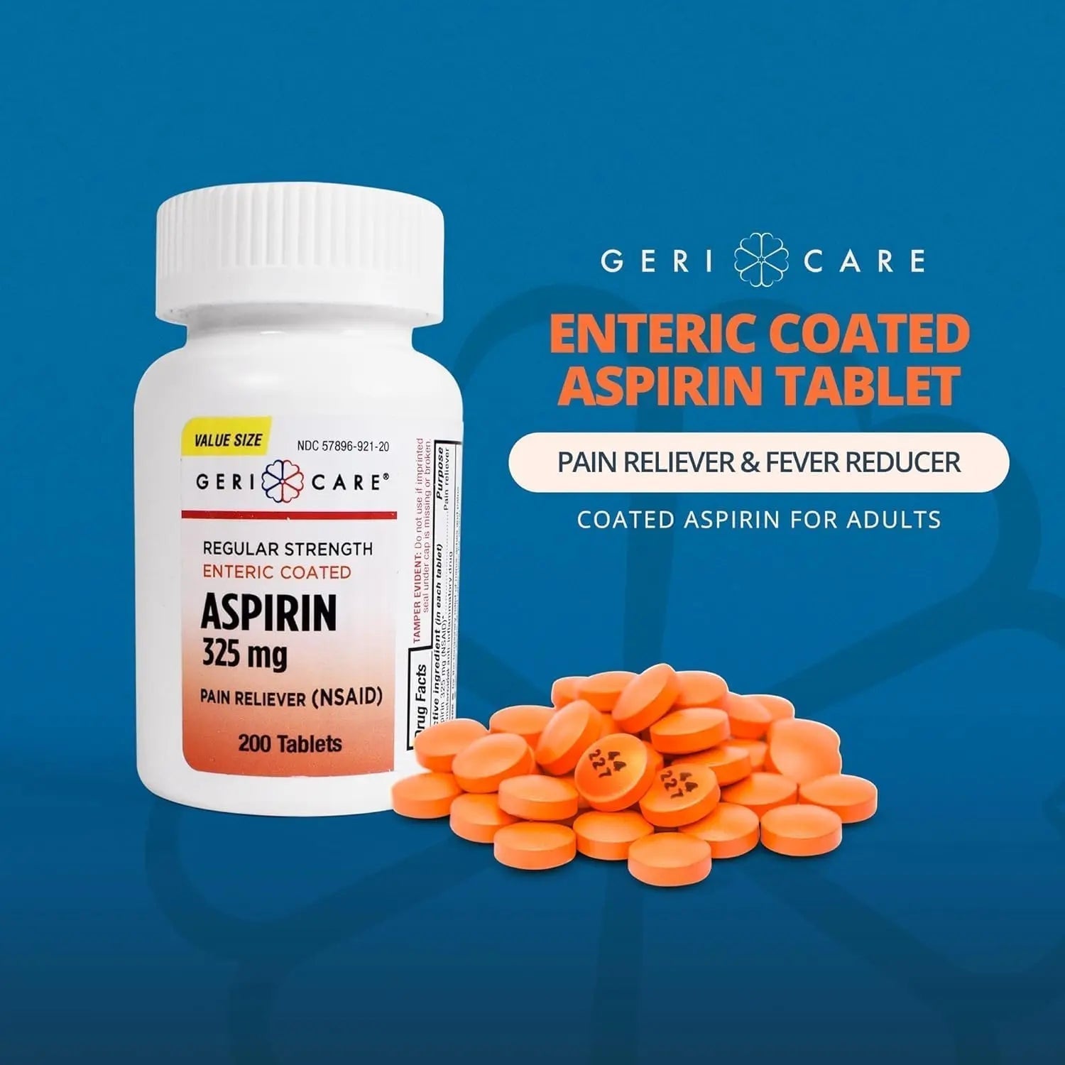 GeriCare Enteric Coated Aspirin Tablets 325mg (200 Count) NSAID Pain Reliever & Fever Reducer for Adults- Regular Strength Aspirin for Headache Arthritis Menstrual & Muscle Pain GeriCare buy supplements canada