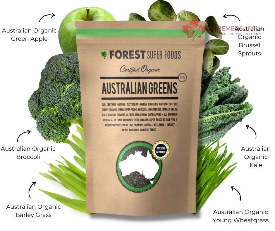 Certified Organic Australian Greens Whole Food Blend | 7 Incredible Whole Foods | No fillers or additives Forest Super Foods buy supplements canada
