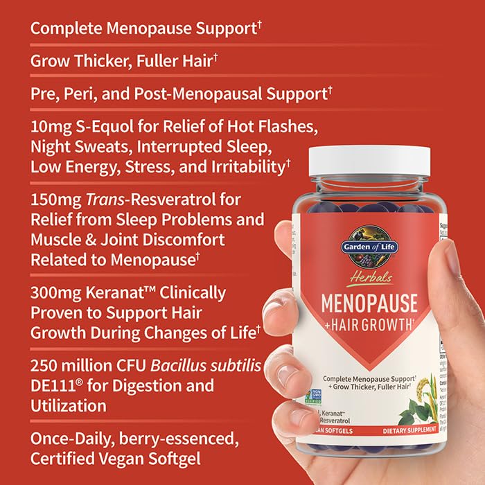 Garden of Life Herbals Menopause Supplement with S-equol & Trans-Resveratrol for Multi-Symptom Relief, Keranat for Thicker, Fuller Hair Growth – Non-GMO, Gluten-Free, Vegan, Berry Flavor, 30 Servings Garden of Life buy supplements canada
