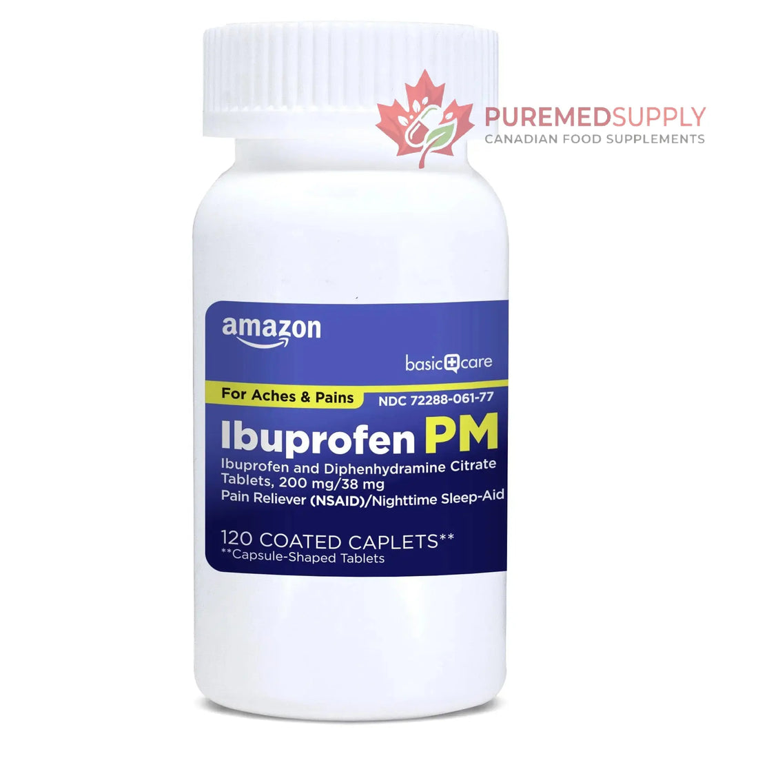Amazon Basic Care Ibuprofen PM, Ibuprofen 200 mg and Diphenhydramine Citrate 38 mg, Pain Reliever and Nighttime Sleep-Aid, Capsule-Shaped Tablets, 120 Count Amazon Basic Care buy supplements canada