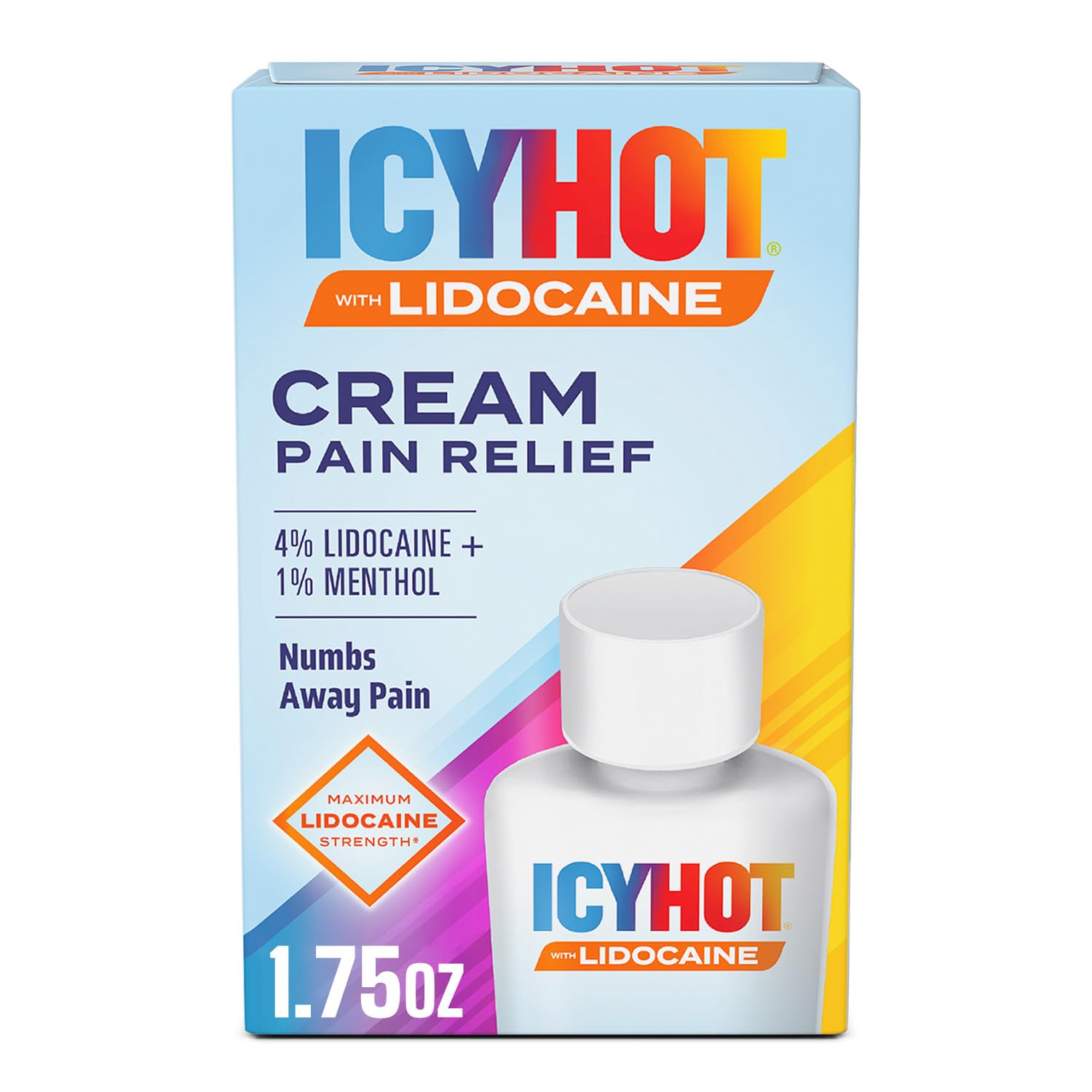 Icy Hot Lidocaine Pain Relief Cream, Numb Aggravated Nerves with Max Strength Lidocaine 4% and Menthol 1%, Fast-Acting Pain Relief for Minor Pain, Backaches, Sprains and Strains, 1.75 oz Icy Hot buy supplements canada