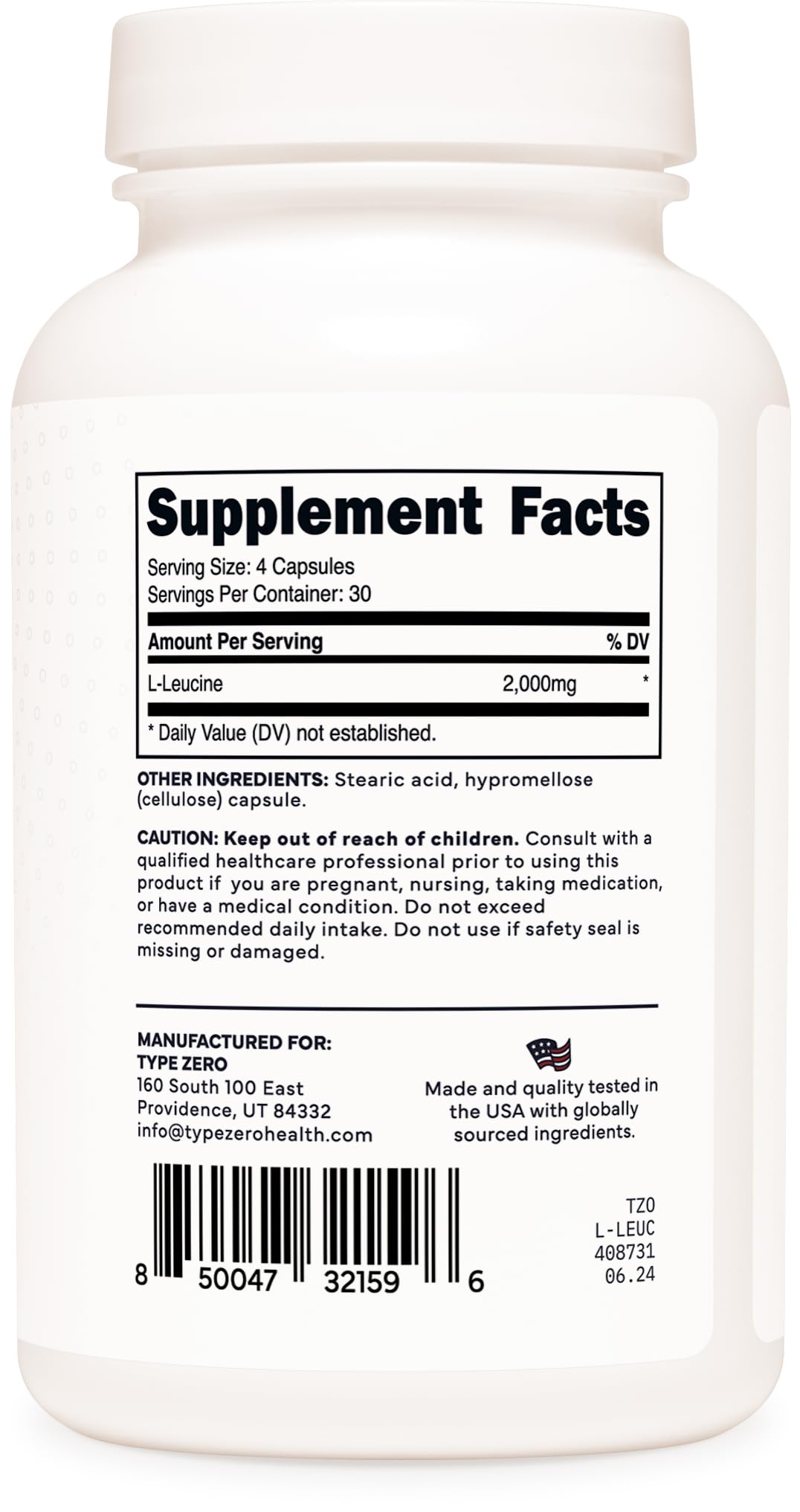 Type Zero L-Leucine Capsules (2000mg per Serving) 120 Capsules - 30 Servings Type Zero buy supplements canada