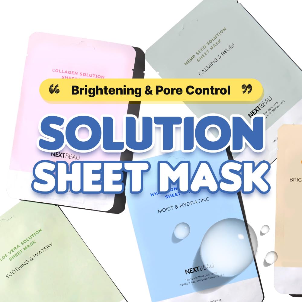 NEXTBEAU Solution Sheet Mask Variety Pack, 10 Count (5 Types x 2 Sheets), 0.74 fl oz Each, Korean Facial Sheet Masks for Daily Skincare NEXTBEAU buy supplements canada