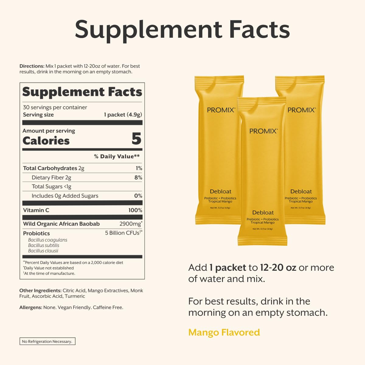 ProMix Nutrition Debloat Prebiotics and Probiotics Immune Support Supplement for Digestion, Cortisol Health, Gut Cleanse - Mango - 30 Servings (Pack of 30) ProMix Nutrition buy supplements canada