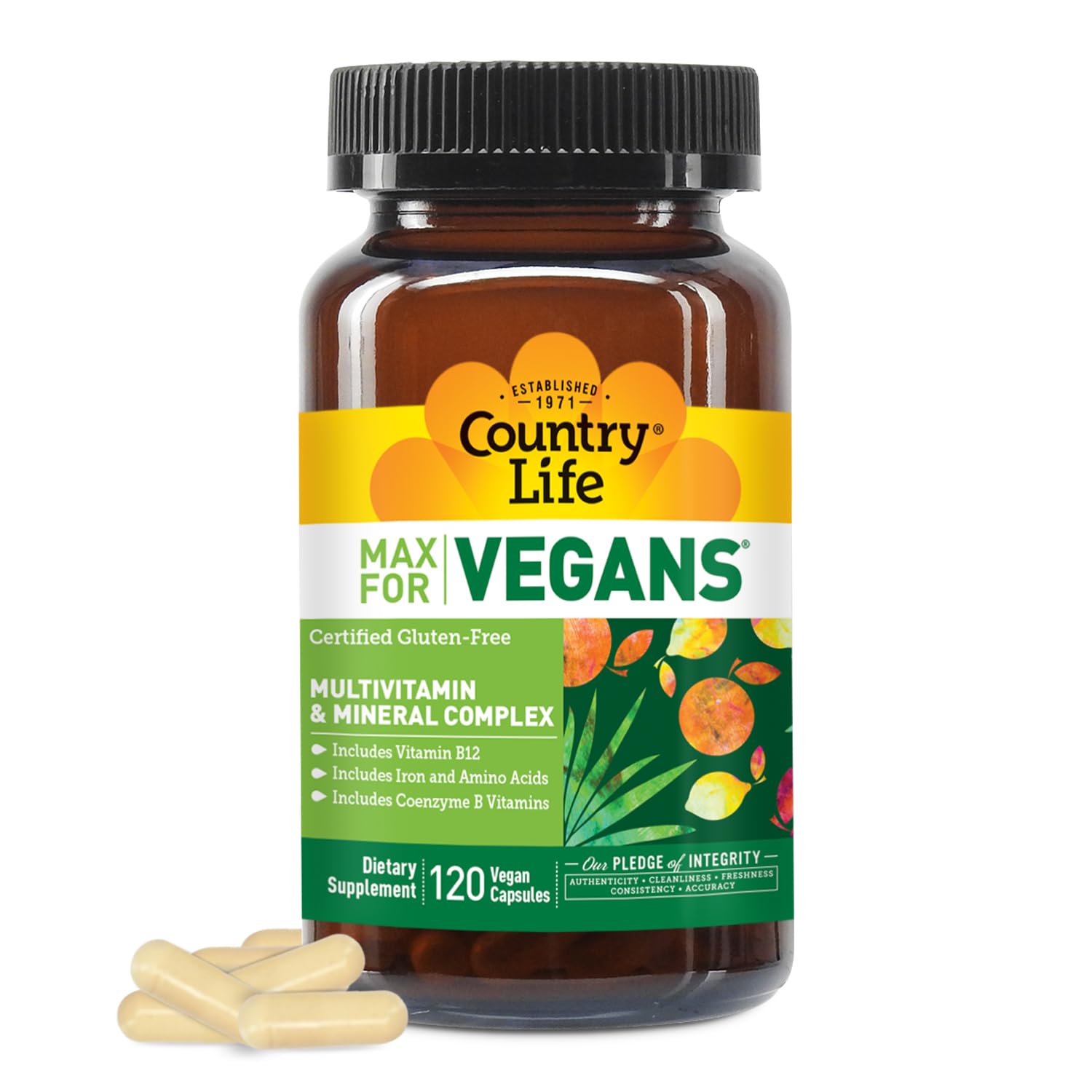 Country Life Max for Vegans - 120 Vegan Capsules - Daily Multivitamins - Immune Support Supplement - Contains Vitamin B12, Iron, Amino Acids, Coenzyme B Vitamins - Gluten-Free Country Life buy supplements canada