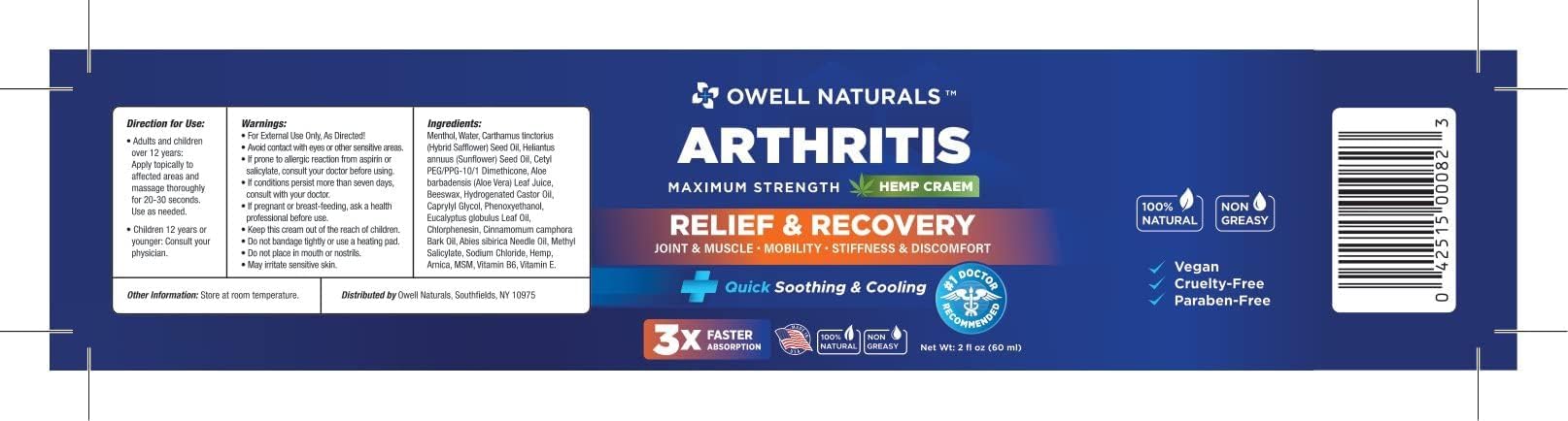 OWELL NATURALS Joint & Muscle Ream, Maximum Strength Relief & Recovery for Back, Neck, Feet with Aloe Vera, Vitamin B6 MSM, 2 Oz, (2 Pack) Owell Naturals buy supplements canada