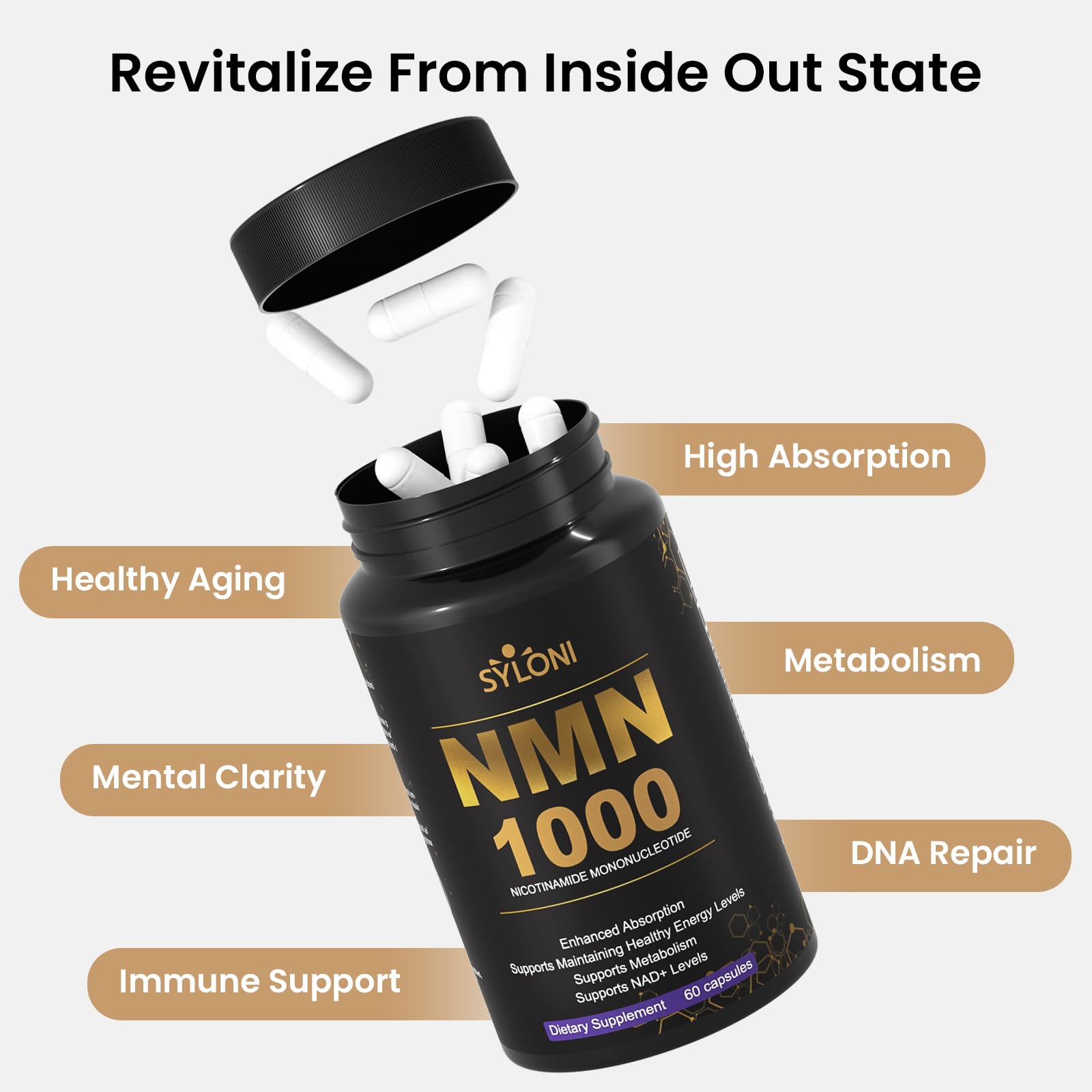 Syloni NMN Supplement 1000mg, 99% Pure NMN 4-in-1 NAD+ Booster with PQQ, CoQ10, L-Ergothioneine, 60 Capsules Nicotinamide Mononucleotide - Anti-Aging, Energy Boost, DNA Repair for Adults, Vegan Syloni buy supplements canada