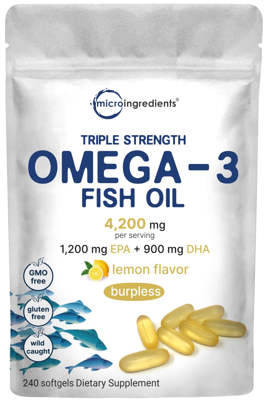 Triple Strength Omega 3 Fish Oil Supplements 4200mg Per Serving, 240 Softgels Micro Ingredients buy supplements canada