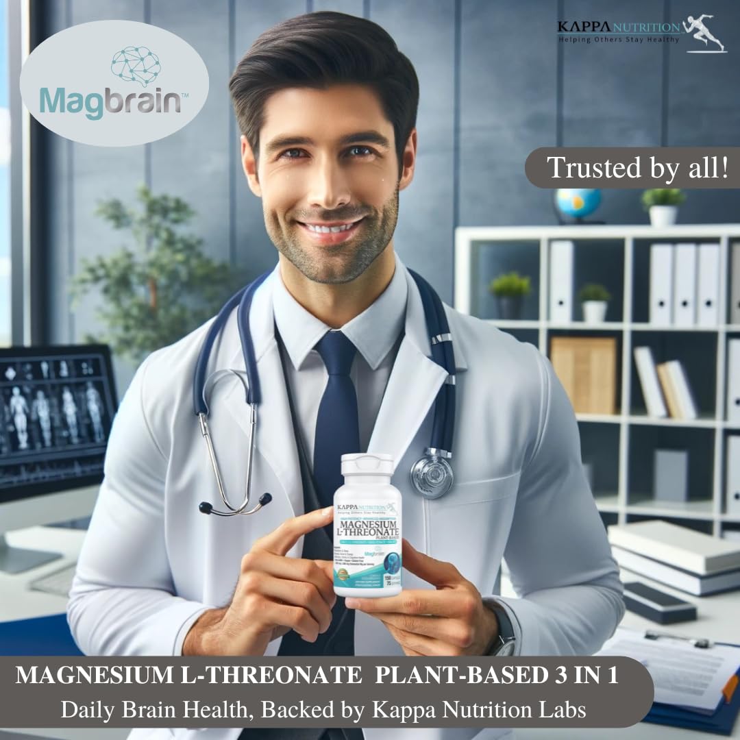 Kappa Nutrition Powered by Magbrain™ Magnesium L-Threonate Plant-Based, 150 Vegan Capsules, 420mg Elemental Magnesium (3 Capsules) from 2,253mg, Brain, Sleep & Muscle Support. KAPPA NUTRITION buy supplements canada