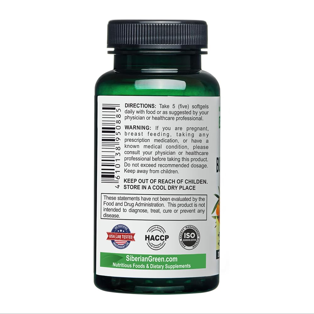 Siberian Sea Buckthorn Oil Capsules 200 Softgels | from Wild-harvested Siberian Sea Siberian Green buy supplements canada