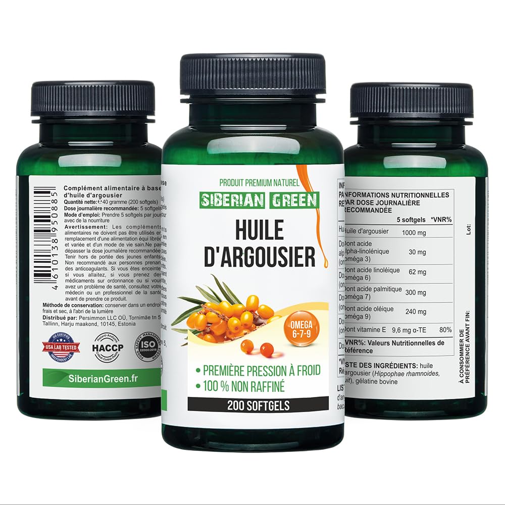 Siberian Sea Buckthorn Oil Capsules 200 Softgels | from Wild-harvested Siberian Sea Siberian Green buy supplements canada