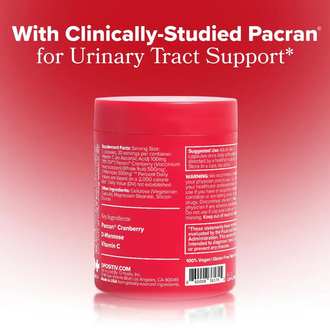 O Positiv URO Urinary Tract Health Supplement for Women, 60 Count (Pack of 1) - Urinary Support Vitamins with Pacran Complete Cranberry Extract, D-Mannose, & Vitamin C - Vegan & Gluten-Free O Positiv buy supplements canada
