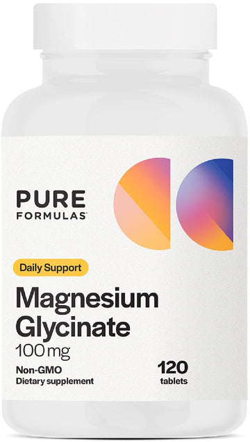 PureFormulas Magnesium Glycinate 100 mg Daily Support for Stress, Nerves, Sleep, Muscles, Metabolism Pure Magnesium Glycinate Supplement for Women and Men Magnesio Non-GMO 120 Tablets PureFormulas buy supplements canada