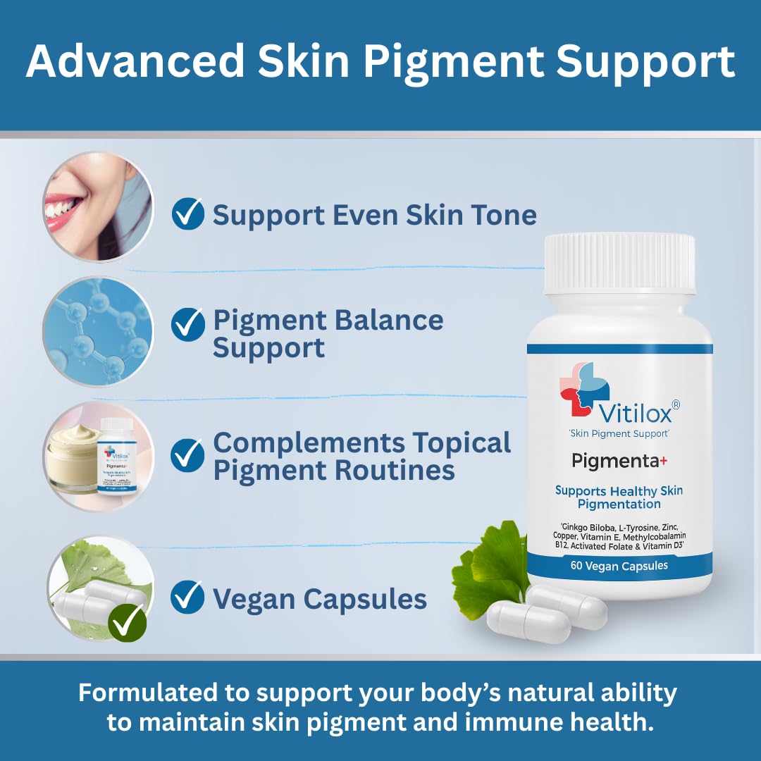 Vitilox Pigmenta+ Advanced, Skin Tone Support Supplement – 60 Tablets | 2 Months | Natural Vitiligo Skin Pigmentation Support | Reduce White Body Spots Vitilox buy supplements canada